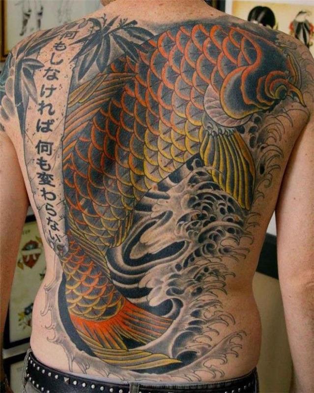 Japonų koi karpių tatuiruočių dizainas vyrams