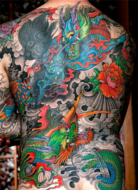 Japonų drakono tatuiruotė vyrams