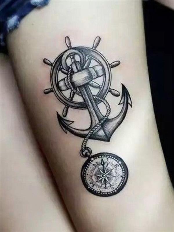 preprosti modeli tetovaž stegen morska tema