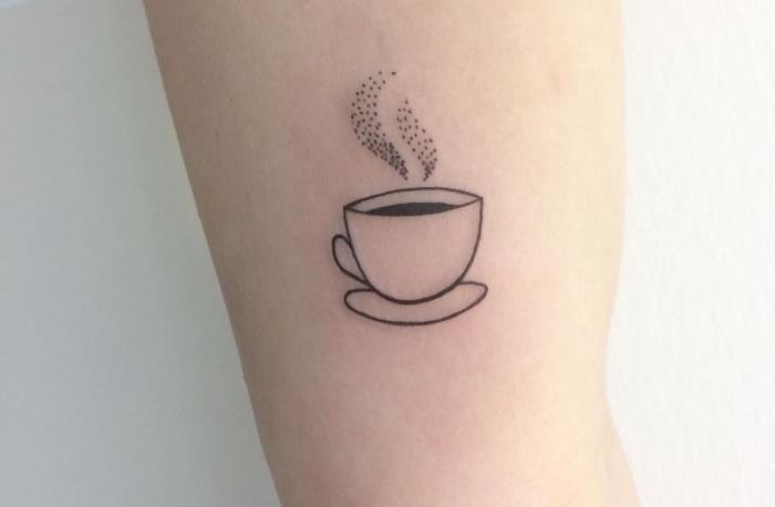 minimalistična predloga tetovaže za skodelico vroče kave, ideja za risanje mini črnila na roki za moške in ženske