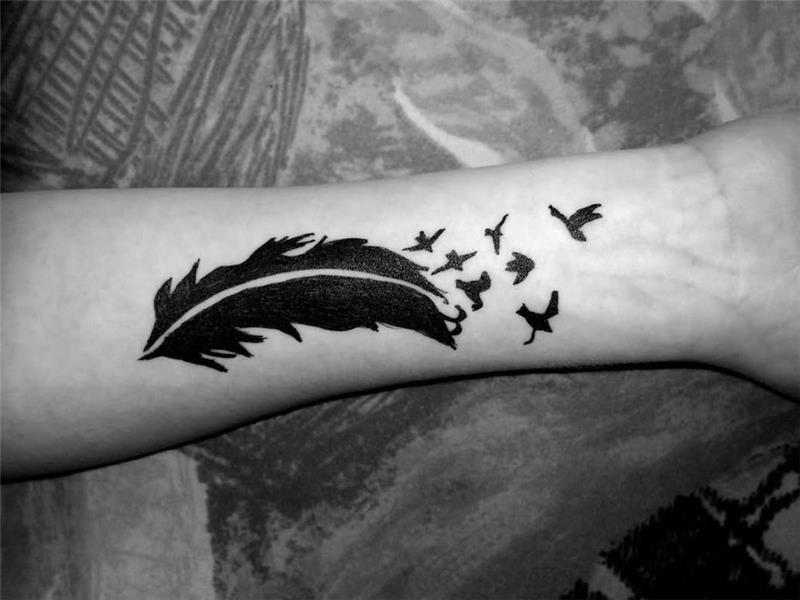 plunksnų tatuiruotė, odos dizainas, paukščių ir plunksnų tatuiruotė
