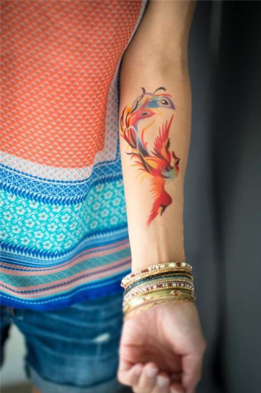 etnične zapestnice, plemenska oblačila, akvarelna tetovaža, indijanska simbolika, tetovaže ptic