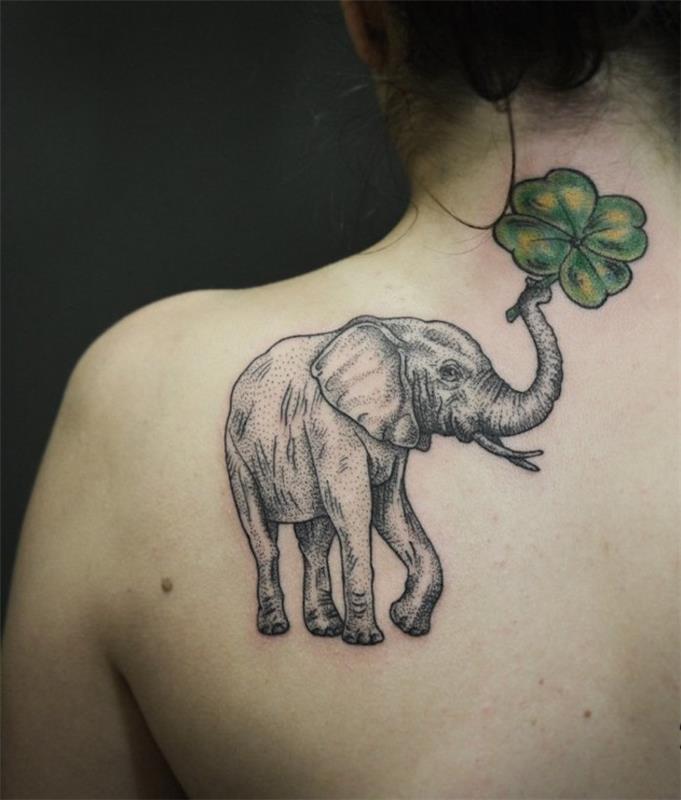 Moterų tatuiruotės tatuiruoja moters nugaros dramblio pečius