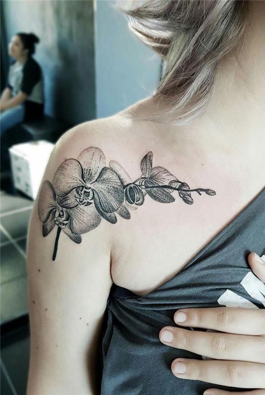 orchidėjų gėlių tatuiruotės orchidėjų gėlių pečių tatuiruotė