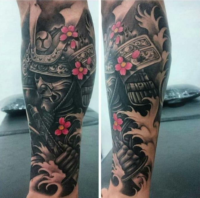 samurajų šarvų tatuiruotė japonų tatuiruotė ant veršelio