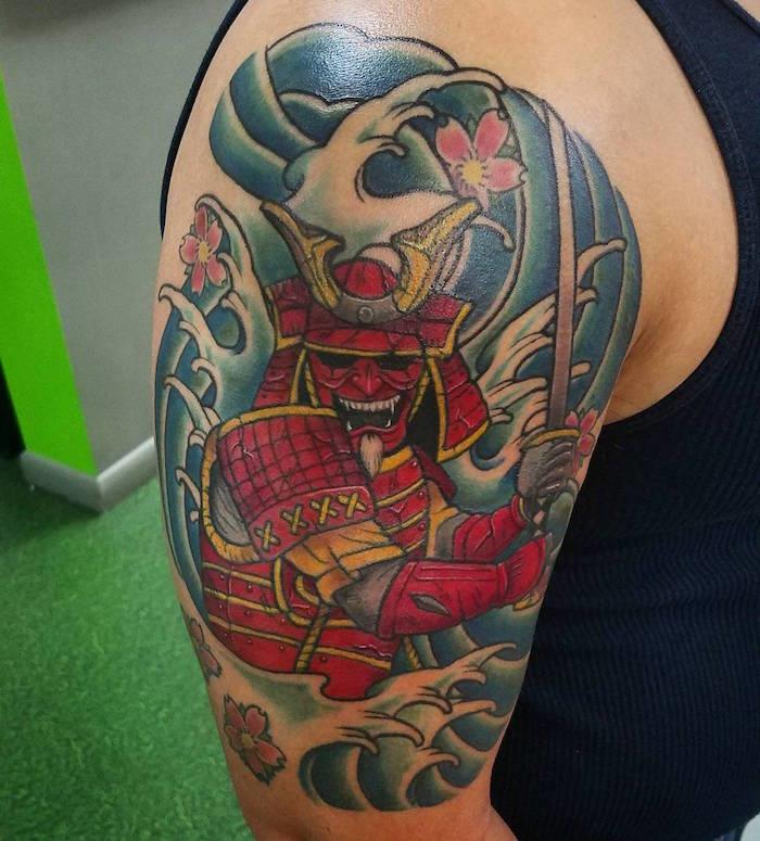 japonų kario tatuiruotės tatuiruotė samurajų kaukė demonas hannya