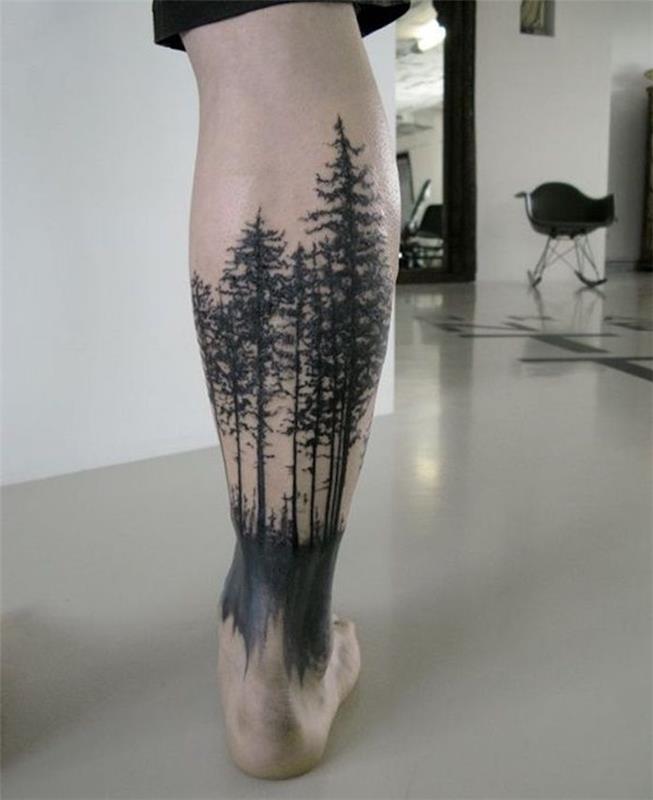 dövme buzağı ayak bileği adam orman dövme ağaçlar bacak