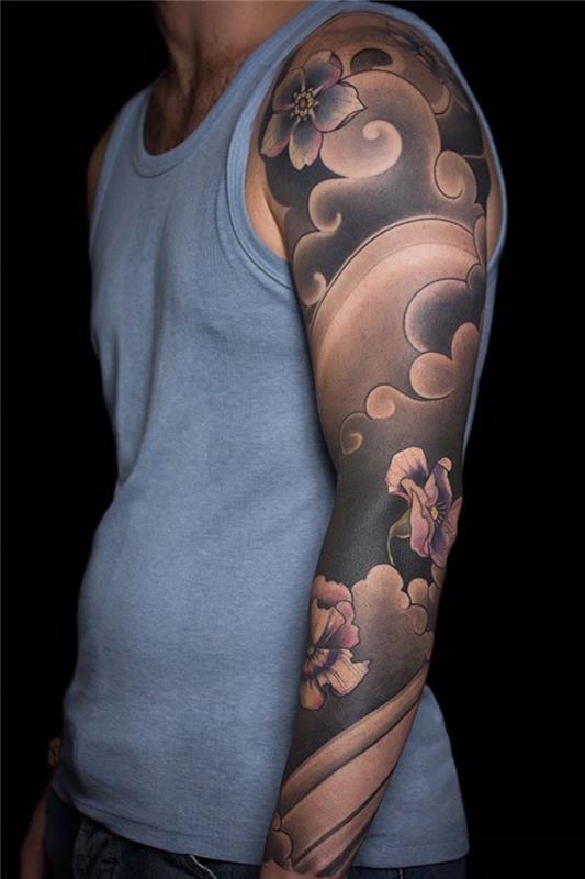 Japoniškas debesų tatuiruotės dizainas vyrams visos rankos tatuiruotė