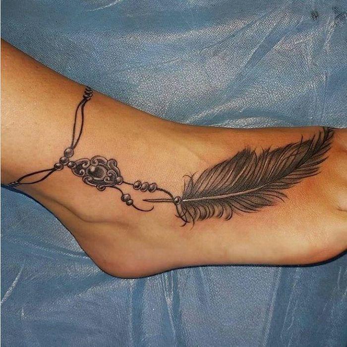 tatuiruočių idėjos moterims, rašalo piešimas ant odos, kulkšnies apyrankės dizaino tatuiruotė