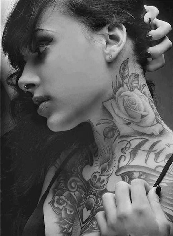 tatuiruotė ant kaklo moters tatuiruotės rožė ant kaklo merginos idėjos