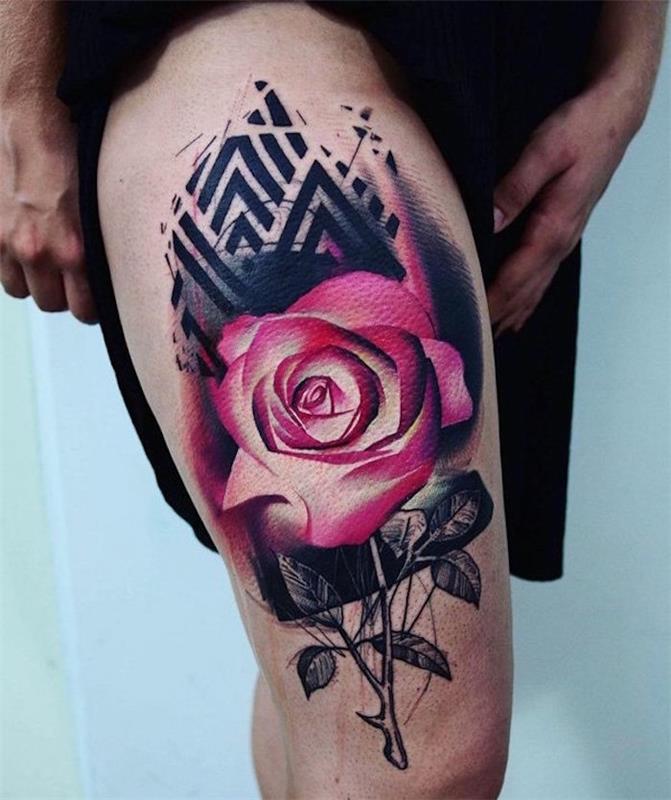 roza tetovaža stegen za ženske