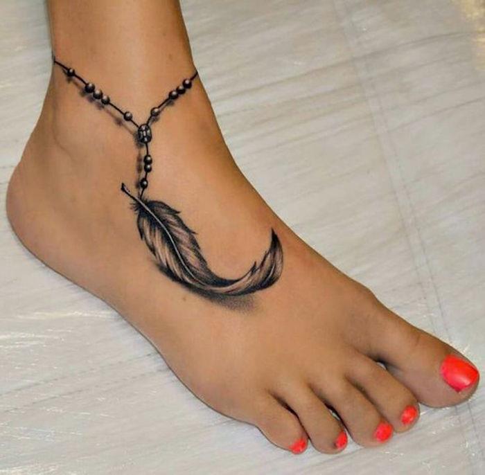dövme ayak bileği kadın bilezik 3d gölgelendirme dövme ayak üzerinde tüy