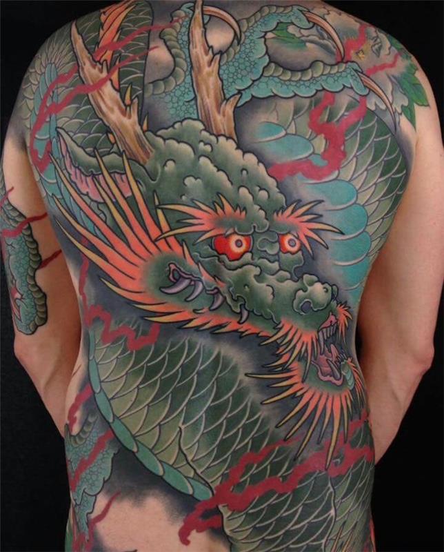 kinų tatuiruotės drakono nugaros tatuiruotės japonų kalba