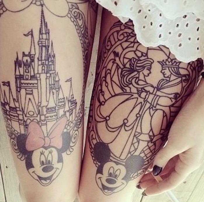 disney šlaunies tatuiruotės tatuiruotė ant Mickey Minnie šlaunies