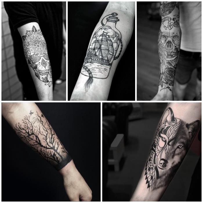 Idee tatuaggi uomo con motifi mandala ve hayvani sull'avambraccio