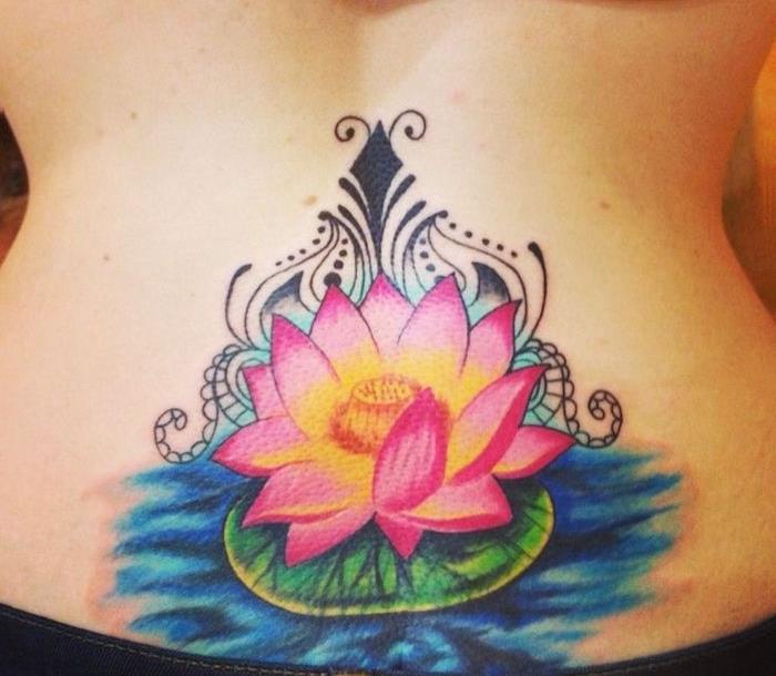 Lotoso gėlių nugaros tatuiruotė moterims rožių tatuiruotės gėlės vandens lelija