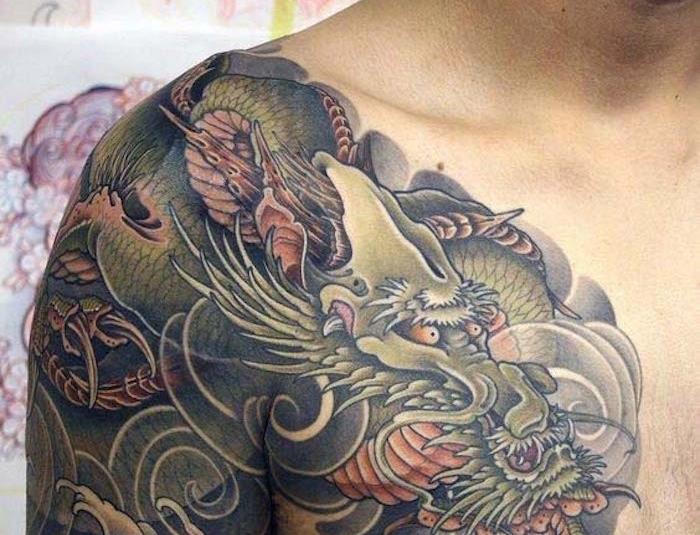 japonų drakonas ruy tatuiruotė pecs man