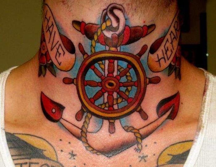 tatuiruotė vyro kaklo inkaras jūreiviškas tatuiruotė inkaras jūrų laivyno vairas tatuiruotė jūreivio kaklas