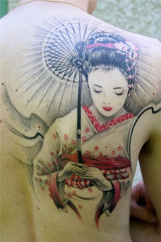 Japonska tetovaža roke gejša za moške na hrbtu