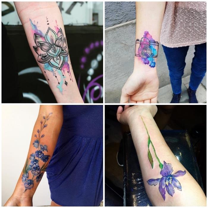 tatuaggio avambraccio femminile con motivi mandala colorati e fiori di lavanda başına fikir