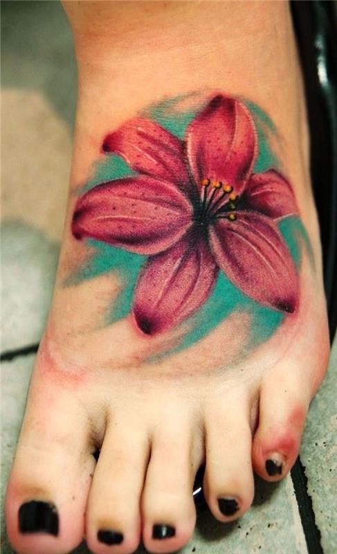 Rožinė orchidėjų tatuiruotė orchidėjų tatuiruotė ant moters pėdos