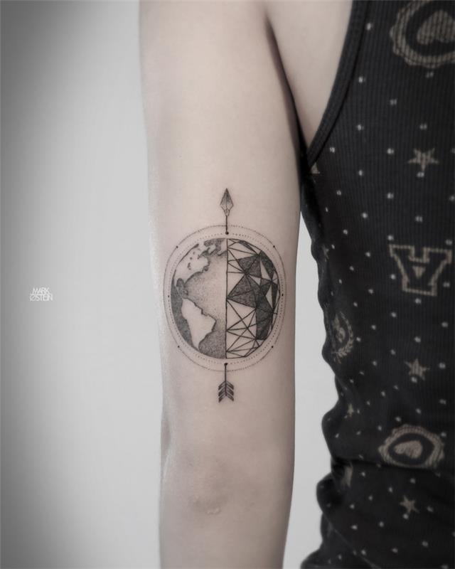 tatuiruotės planeta originali geometrija žemė įspausta
