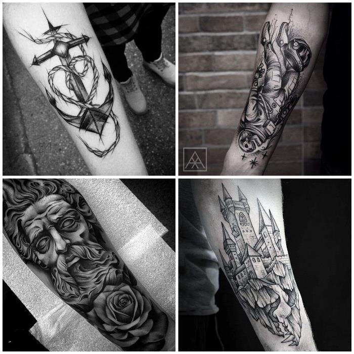 „Old school braccio“ tatuiruotė yra motyvacijos ir religijos motyvas
