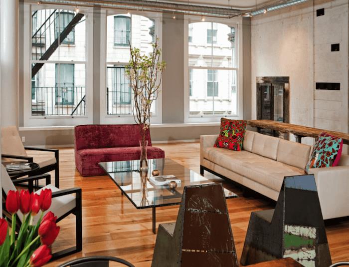 oturma odası loft new york ve kırmızı için taupe gri renk