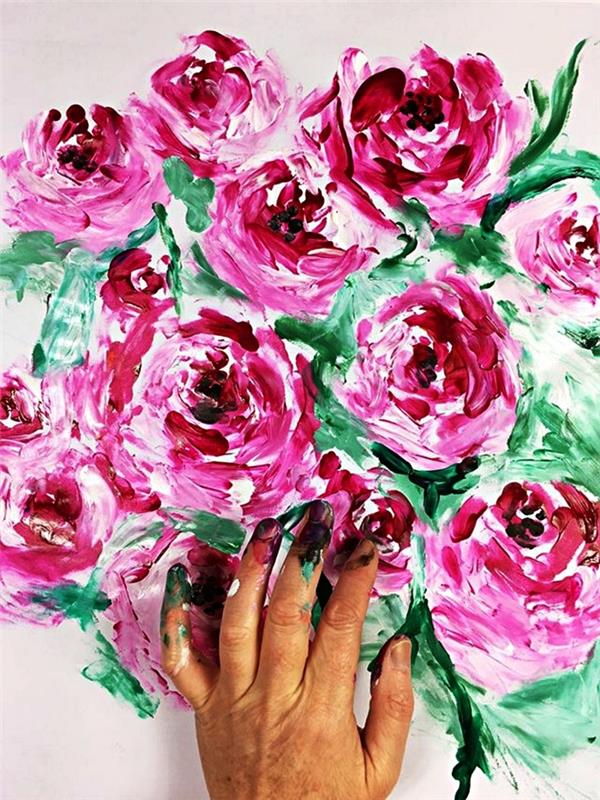 parmaklarla akrilik boyama tekniği, parmaklarla akrilik çiçekler boyama
