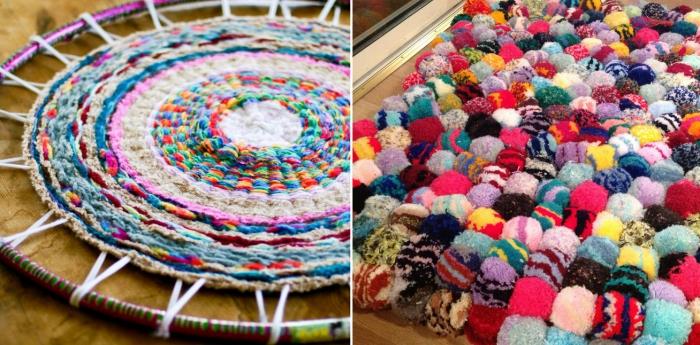 kendin yap çok renkli yuvarlak halı örneği, ponpon halı modeli, el yapımı dekoratif obje