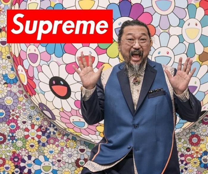 Takashi Murakami, Help Usa yararına satılacak bir tişört için Supreme Charity versiyonunun logo kutusunu kişiselleştirdi.