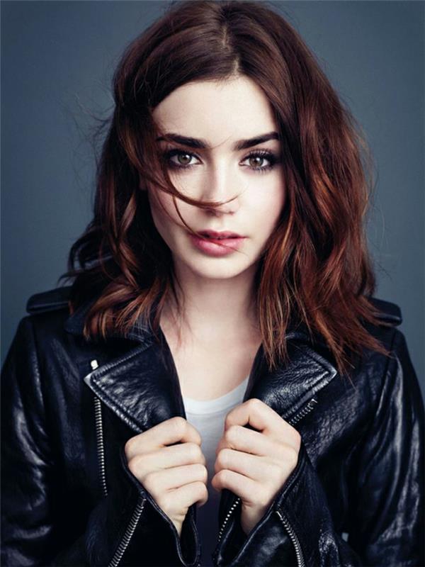 Bordo saç rengi bordo kızıl saç Lilly Collins