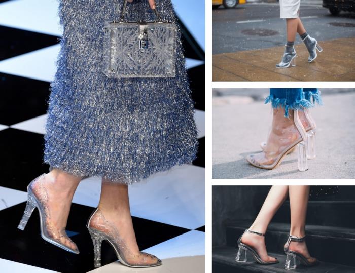 modni modeli čevljev s prozornim dizajnom, kako nositi prozorne PVC sandale s sivimi nogavicami