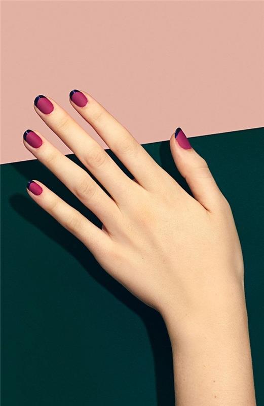 ideja, da naredite francosko manikuro v barvah, osnovni nail art nail art bordo mat s sijočimi črnimi nasveti