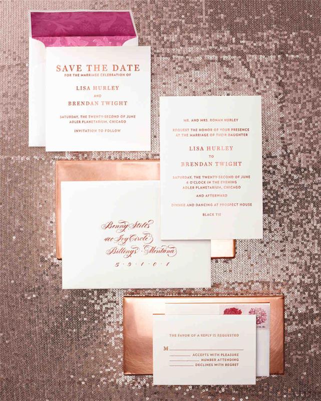 bakır pembe tipografi ile basit ve temiz tasarım düğün davetiye kartı şablonu