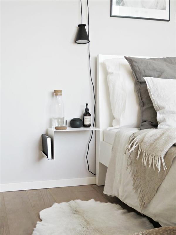 hafif ve hareketli yapıya sahip orijinal bir komodin, küçük bir yatak odası için gece aydınlatması, minimalist başucu sarkıt lamba