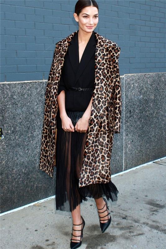 moteriška prašmatni apranga ilgas paltas gyvūnų raštai leopardo tendencija trumpa suknelė juodi pakraščiai