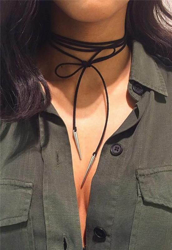 Pelėda apranga su apykaklės apykakle Juoda apykaklė Choker alyvuogių žalia marškinėliai