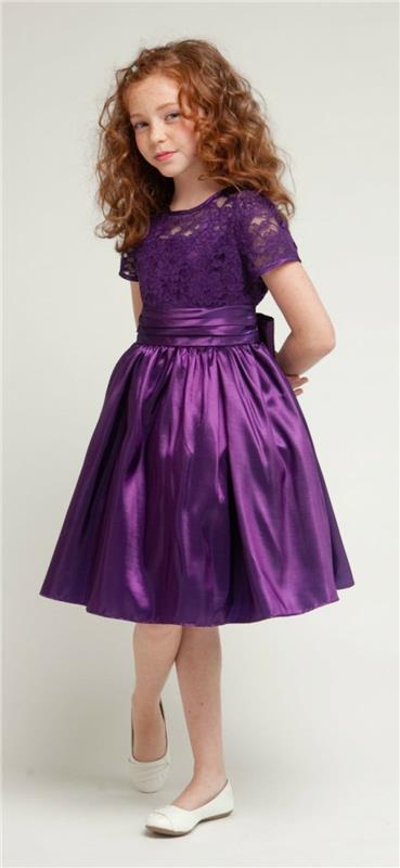 vestuvių apranga-vaikas-graži-kortežo spalva-lila-su nėrinių rankovėmis