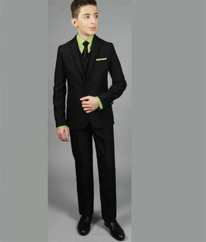 berniukas-vestuves-apranga-ekspresas-juodas-berniukas-kostiumas su žaliais marškiniais ir kaklaraištis-reseda-resized