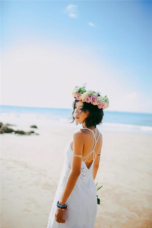 Dolga poletna obleka ženska boemska poročna obleka cvetlična krona čipka hipi slog modna obleka ideja