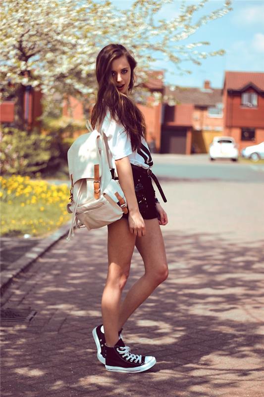 poletna modna ženska oblačila v hipsterskem slogu s kratkimi hlačami in obratno