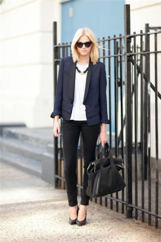 profesionali apranga-moteris-elegancija-verslas-oras-tamsios spalvos-kontrastas-su-baltais marškiniais
