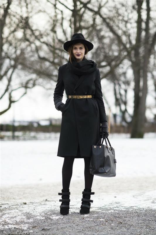 profesionali apranga-moteris-rudens-vizija-elegancija-tamsios spalvos-aukso diržo kepurė