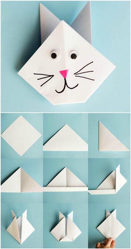kağıttan hayvanlar nasıl yapılır, origami kedi modeli fikri çocuklarınızla çok kolay