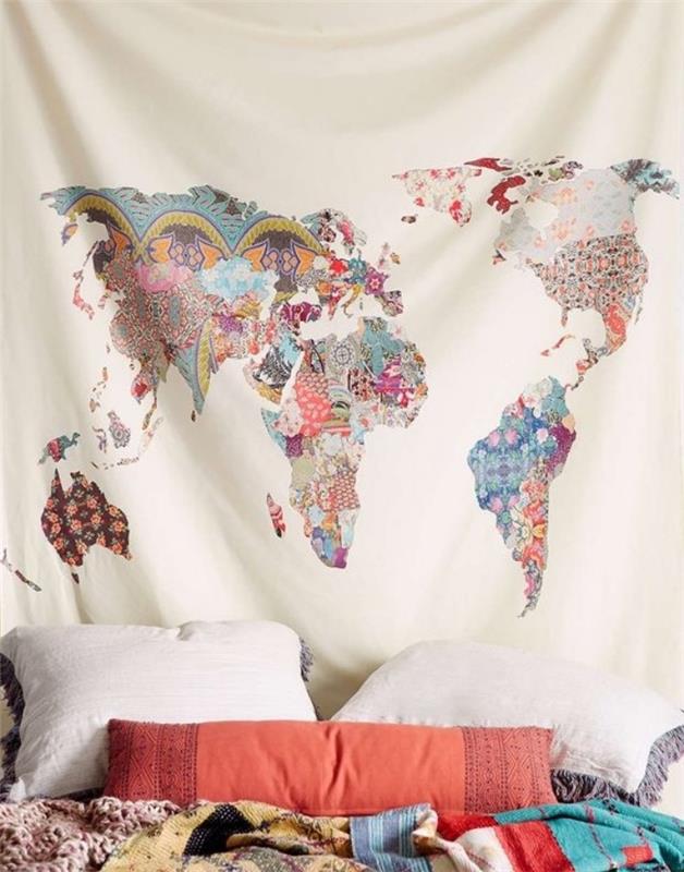 Naglavno platno DIY, večbarvni tisk zemljevida sveta, večbarvno posteljnino, orientalski vzorec