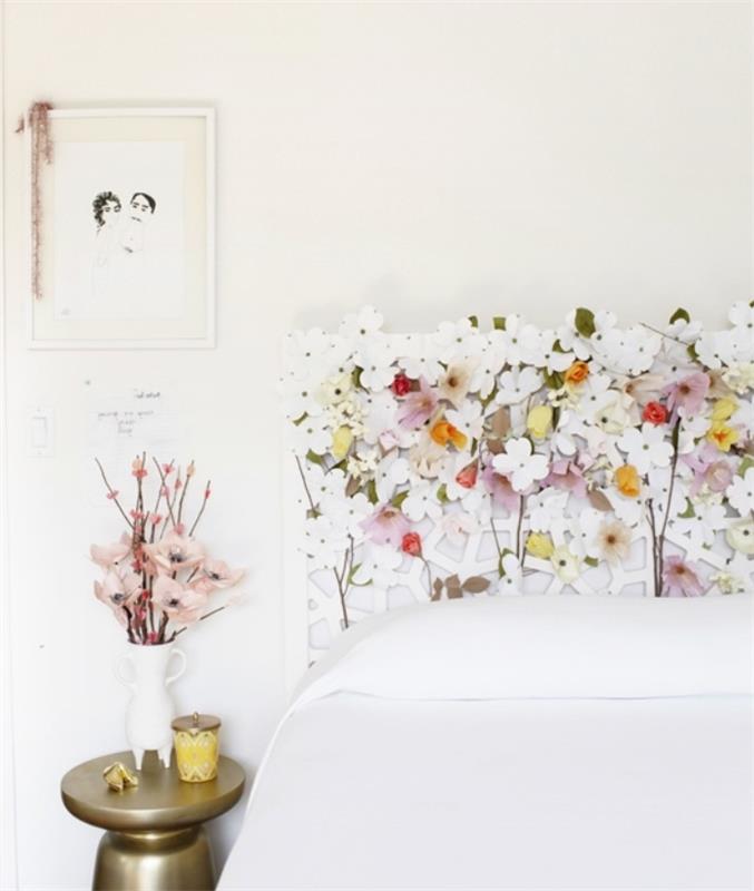 kako iz belega cvetja iz papirja, bele posteljnine, zlate nočne omarice narediti belo vzglavnik ikee