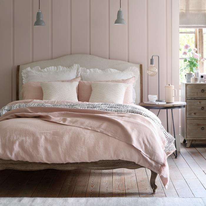 gri ve pembe yatak odası örneği, romantik bir yatak odasında toz pembe dekorasyon fikri, yetişkin yatak odası rengi