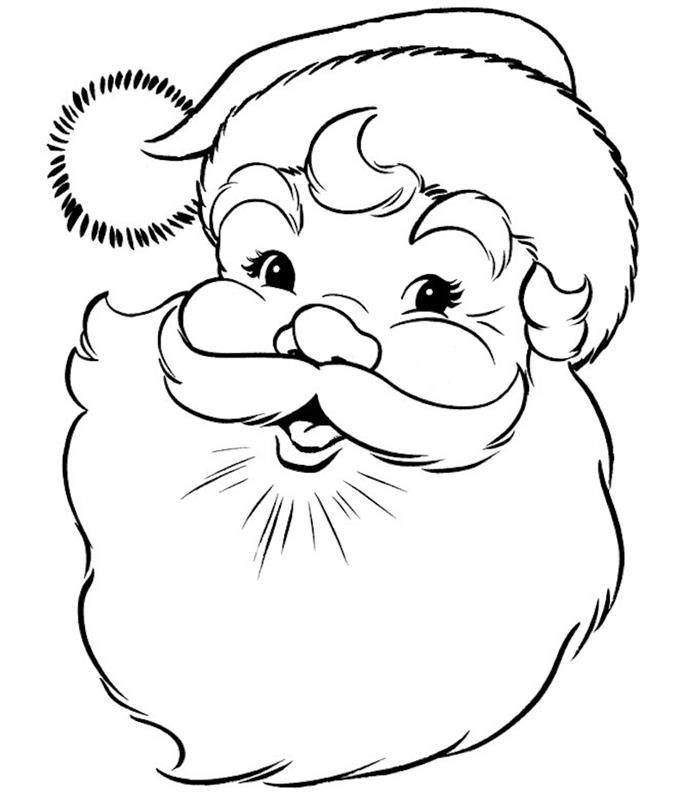 laimingo Kalėdų Senelio galvos piešinys su barzda ir skrybėle kaip Kalėdų spalvinimo puslapiai, kuriuos reikia spausdinti