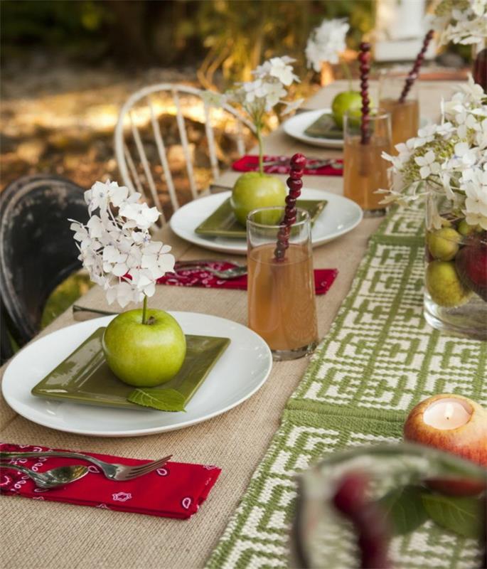 sonbahar teması deco sonbahar masa dekoru orijinal bahçe fikirleri yeşil ve kırmızı dekorasyon fikirleri